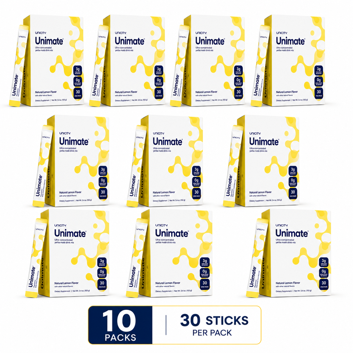 10-Pack Unimate Bundle – 30 Sticks Per Pack | Natural Lemon Flavor+2 Tumblers gift