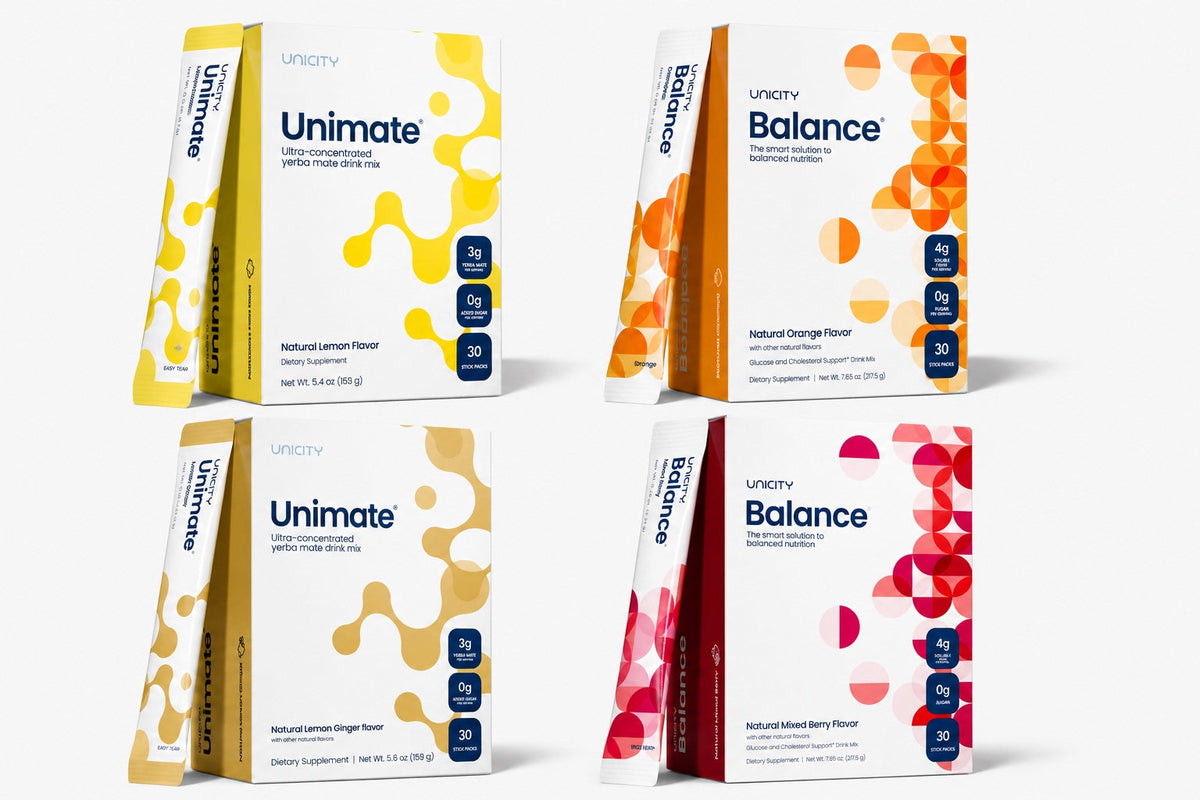 Complete Ultimate Wellness Bundle – Unimate & Balance 4-Pack Variety System (120 Stick Packs)+1 Tumbler gift