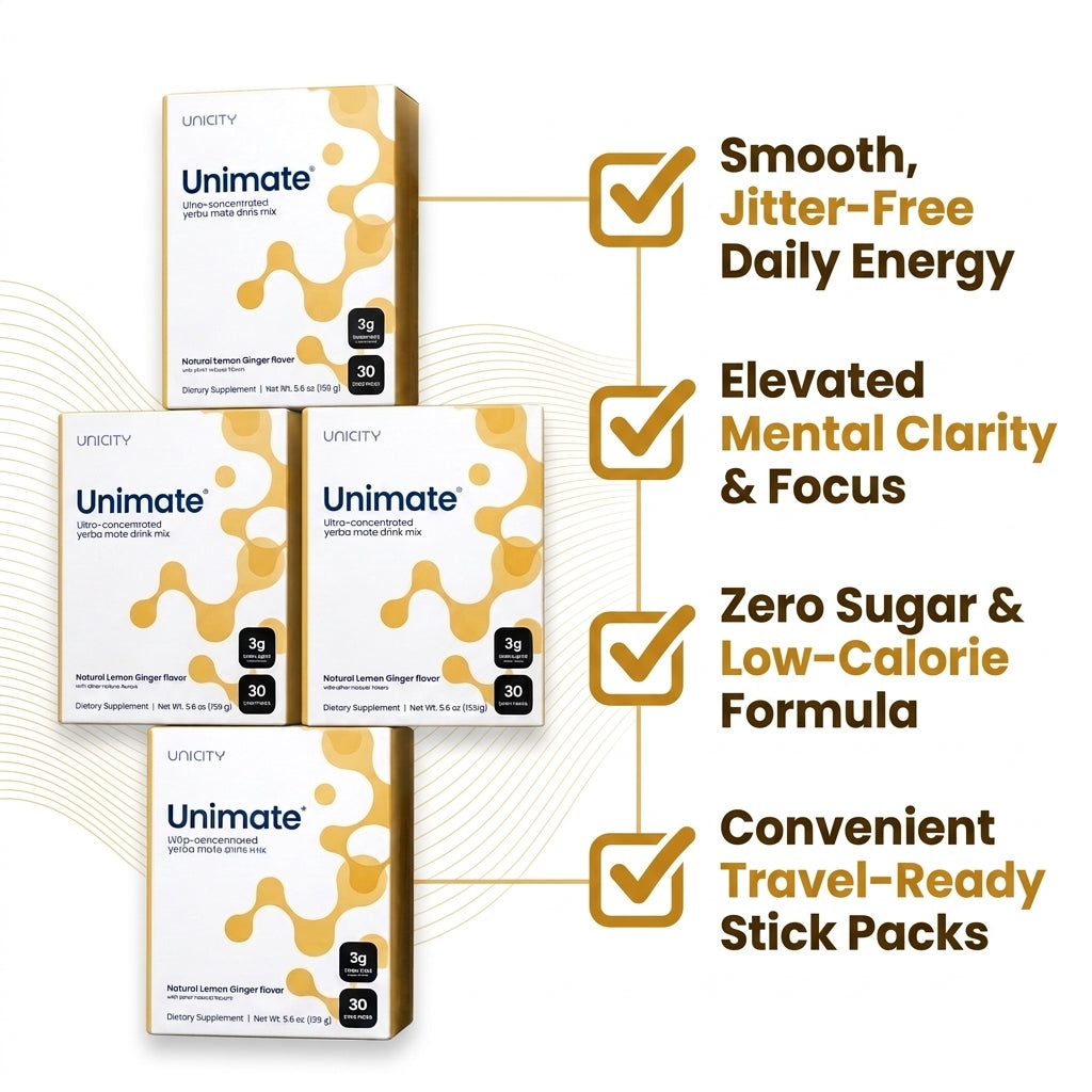 Unimate Concentrated Yerba Mate Drink Mix – Natural Lemon Ginger (10-Box Bulk Supply / 300 Stick Packs)+2Tumblers gift)